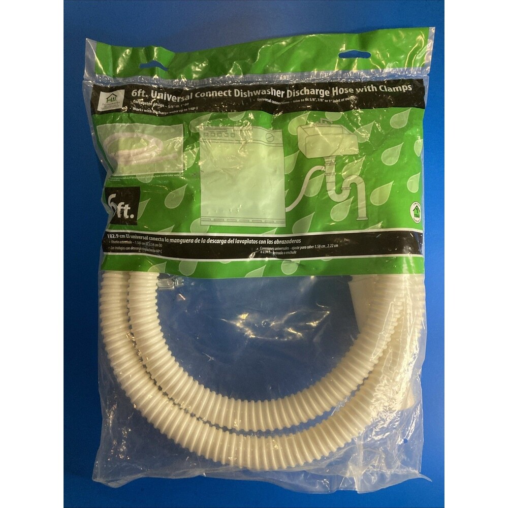Homework’s 6-Ft Corrugated Dishwasher Discharge Hose w/ Clamps Universal Fit